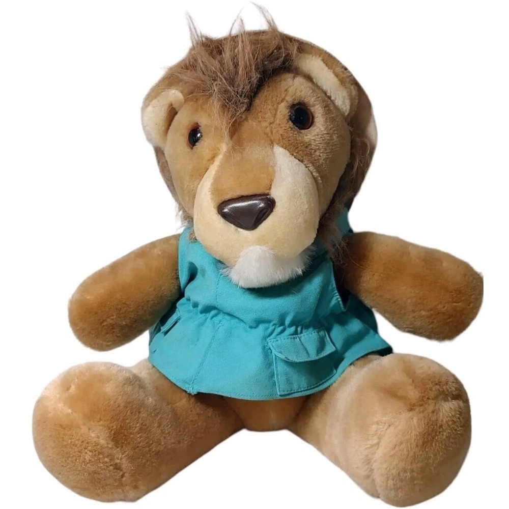 Vintage Dakin Plush Lion African Safari Traveler Stuffed 12in Toy Hat Outfit SEE